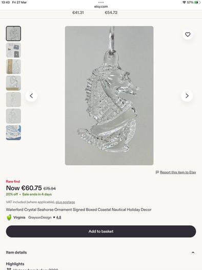 Waterford Crystal Seahorse Pendant
