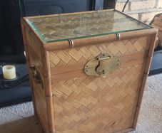 Vintage Rattan and Wood Tea Chest Storage Unit