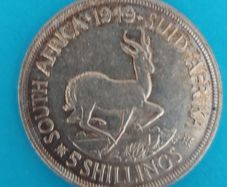 South Africa 1949 Uncirclulated FIVE SHILLING Silver Coin