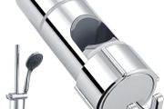 Shower Head Holder with 2 Hooks, Universal Shower Holder Bracket for 16-27mm, Chrome-Plated+ABS Shower Design Shower Head Holders Replacement Easy Installation for Slide Rod