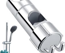 Shower Head Holder with 2 Hooks, Universal Shower Holder Bracket for 16-27mm, Chrome-Plated+ABS Shower Design Shower Head Holders Replacement Easy Installation for Slide Rod