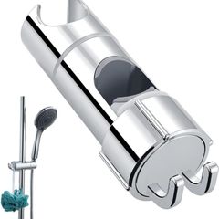 Shower Head Holder with 2 Hooks, Universal Shower Holder Bracket for 16-27mm, Chrome-Plated+ABS Shower Design Shower Head Holders Replacement Easy Installation for Slide Rod