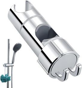 Shower Head Holder with 2 Hooks, Universal Shower Holder Bracket for 16-27mm, Chrome-Plated+ABS Shower Design Shower Head Holders Replacement Easy Installation for Slide Rod