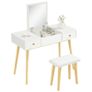 Vanity set with stool, foldable mirror, Scandinavian style, 2 drawers, 100 x 45 x 118 cm, white Image 5