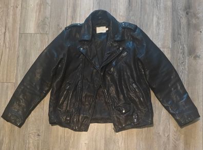 Topman Premium Men's Real Leather Biker Jacket Buffalo Leather Black