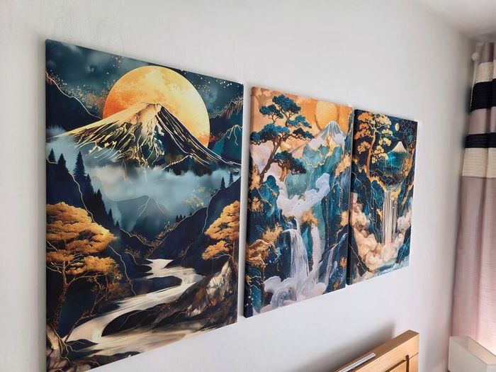 3 framed printed canvas 35x55cm each