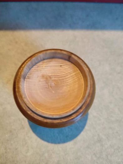 Antique Treen Pot Small Antique Treen Pot.Screw-on mushroom shaped lid.Polished light colored wood, possibly yew or sycamore.