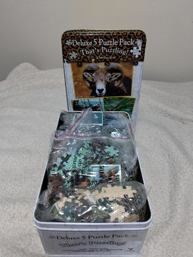 5 Deluxe Jigsaw Puzzles In Storage Tin