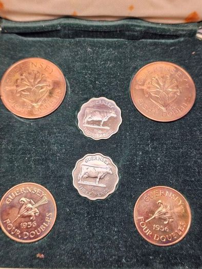 Guernsey Proof 1956 Double Coin Set Scarce Stunning Gem Coins