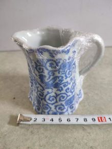 Beautiful Porcelain With Blue and White Glaze Small Circa 1900 Nippon Japan Pitcher With Birds