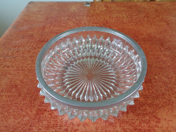 Cut Glass Bowl with Silver Trim for Sale
