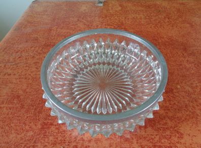 Cut Glass Bowl with Silver Trim for Sale