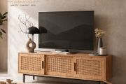 Modern 120cm Oak Effect TV Unit with Rattan Doors