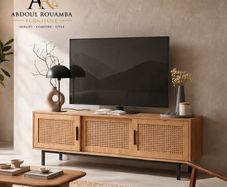 Modern 120cm Oak Effect TV Unit with Rattan Doors