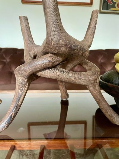 Unique Vintage Wooden African Tribal Art Decor Hand made bowl on Tripod folding Stand