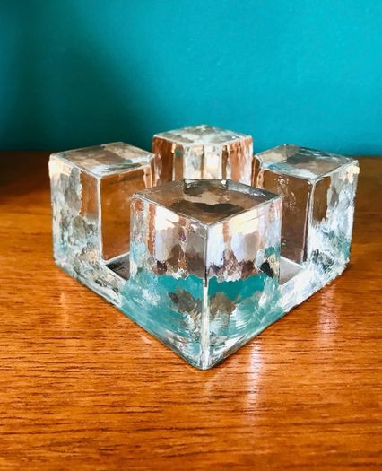 Vintage 1960s  Ice block candle holder