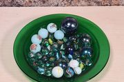 vintage marbles cats eyes large small blue white approx 60