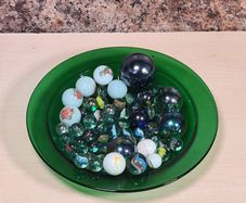 vintage marbles cats eyes large small blue white approx 60