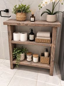 Rustic Wood Bathroom Storage Aged Oak/Lime Finish