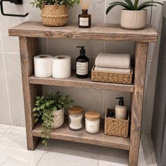 Rustic Wood Bathroom Storage Aged Oak/Lime Finish
