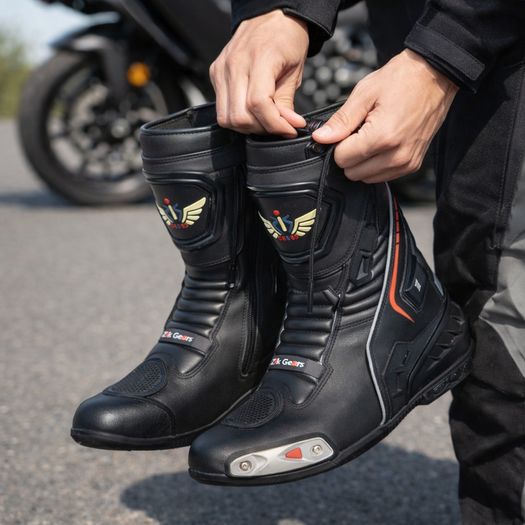 Genuine Leather Motorcycle Riding Boots Heavy Duty Ankle Protection Touring & Racing Boots