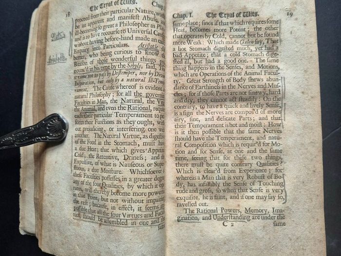 Doctor Juan Huartes (1529-1588). Examen de Ingenios: Or, The Tryal of Wits.Translated by Mr Bellamy 1698. antiquarian, rare, leather, binding, psychology, neuroscience, intelligence, wit, phrenology, philosophy, renaissance, spanish, seventeenth century, 