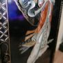 Vintage large Japanese Mother of Pearl Wall Panel / Black Lacquer Geisha Warrior & Floral ORIENTAL WALL ART Image 9