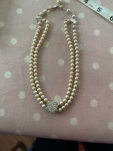 Double strand Faux pearls with Diamond clasp
