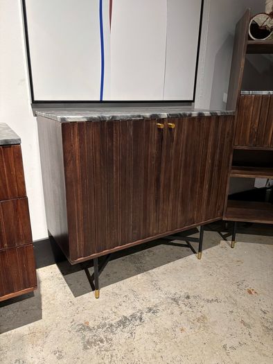 Solid wood bar cabinet with marble top