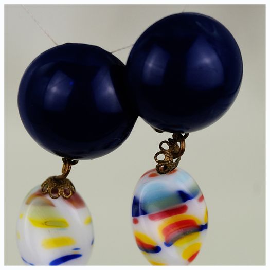 Retro Murano Millefiori Glass Long Drop Clip On Earrings