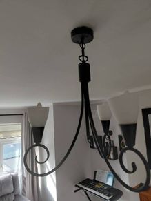 Black 3 Arm Ceiling Chandelier Light with Frosted Glass Shades