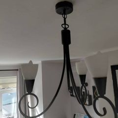 Black 3 Arm Ceiling Chandelier Light with Frosted Glass Shades