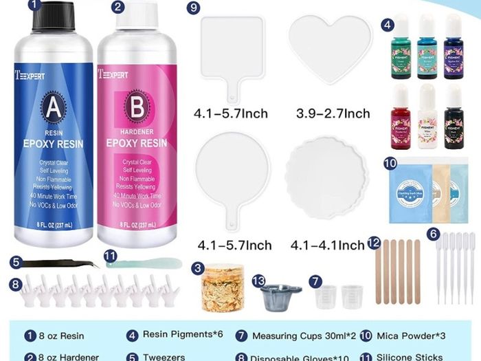 Epoxy Resin Kit for Beginners, 474ml Crystal Clear Resin Starter Kits with Moulds, Pigments, Mica Powder, Gold Leaf, Resin Kit for Coaster Jewelry Tray Coating and Casting (FREE POSTAGE)