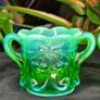Vintage Mosser Green Opalescent Glass Creamer and Sugar Bowl Set Cherry Pattern Image 2