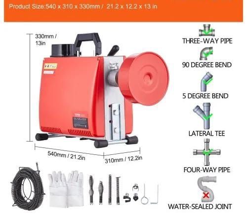 Drain Cleaner Machine 20m x 16mm 250W Sewer Snake Auger Manual Feed