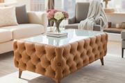 Chester Lux Premium Coffee Table  123 cm (Cream Eco Leather) by PouffeLOVE