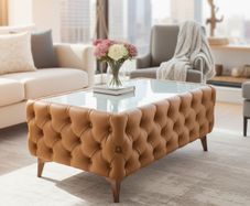 Chester Lux Premium Coffee Table  123 cm (Cream Eco Leather) by PouffeLOVE