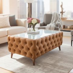 Chester Lux Premium Coffee Table  123 cm (Cream Eco Leather) by PouffeLOVE