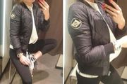 Women's black quilted short bomber jacket
