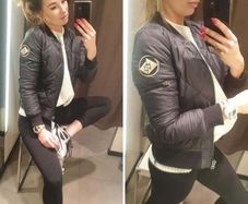Women's black quilted short bomber jacket