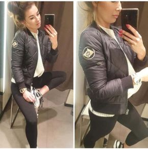 Women's black quilted short bomber jacket
