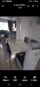 Dining table and 6 grey velvet chairs