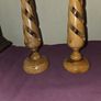 Pair of Olive Wood Spiral Pilar Candlestick Holders Image 4