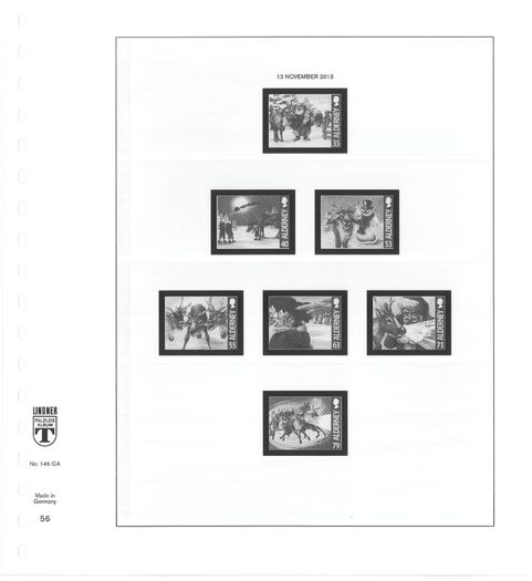 2012 & 13 Alderney Lindner-T Illustrated 18-ring hingeless album pages. Pages 49-56. These are new and have never been used. 8 pages