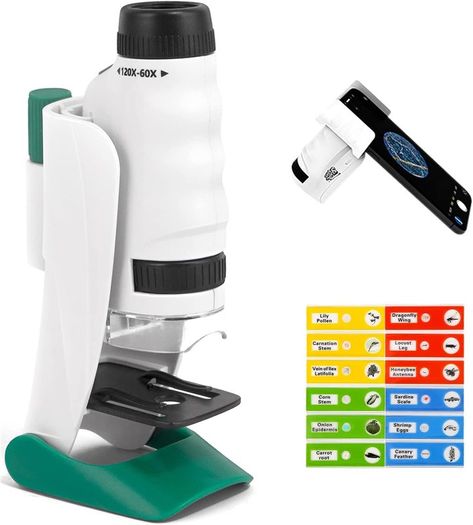 Microscope for Children Pocket Microscope 60X-120X with 12 PCS Prepared Slides LED Light Outdoor Portable Mini Microscope Educational Science Kit for Kids Age 8 9 10 Boys Girls Gift