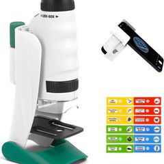 Microscope for Children Pocket Microscope 60X-120X with 12 PCS Prepared Slides LED Light Outdoor Portable Mini Microscope Educational Science Kit for Kids Age 8 9 10 Boys Girls Gift