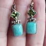 Vintage 925 Sterling Silver Peridot and Natural Turquoise Earrings. Image 4