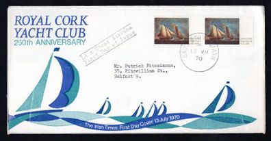 1970 Ireland Royal Cork Yacht Club (250th Anniversary) Commemorative Stamp Irish Times Illustrated First Day Cover (FDC) with Baile Atha Cliath (Dublin) cancel