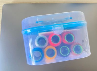 Compact Sewing Kit with Storage Case Includes multi-color thread spools, measuring tape, snips, buttons, and basic tools in a clear plastic organizer. Great condition, clean, and perfect for everyday household repairs or travel!