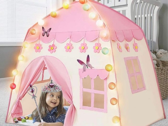 Princess Castle Play Tent Kid Play Tent Large Kids Play House for Indoor and Outdoor with Cotton Ball Lights Princess Crown Magic Wand Safety Non-toxic Great Gift for Girls (FREE POSTAGE)